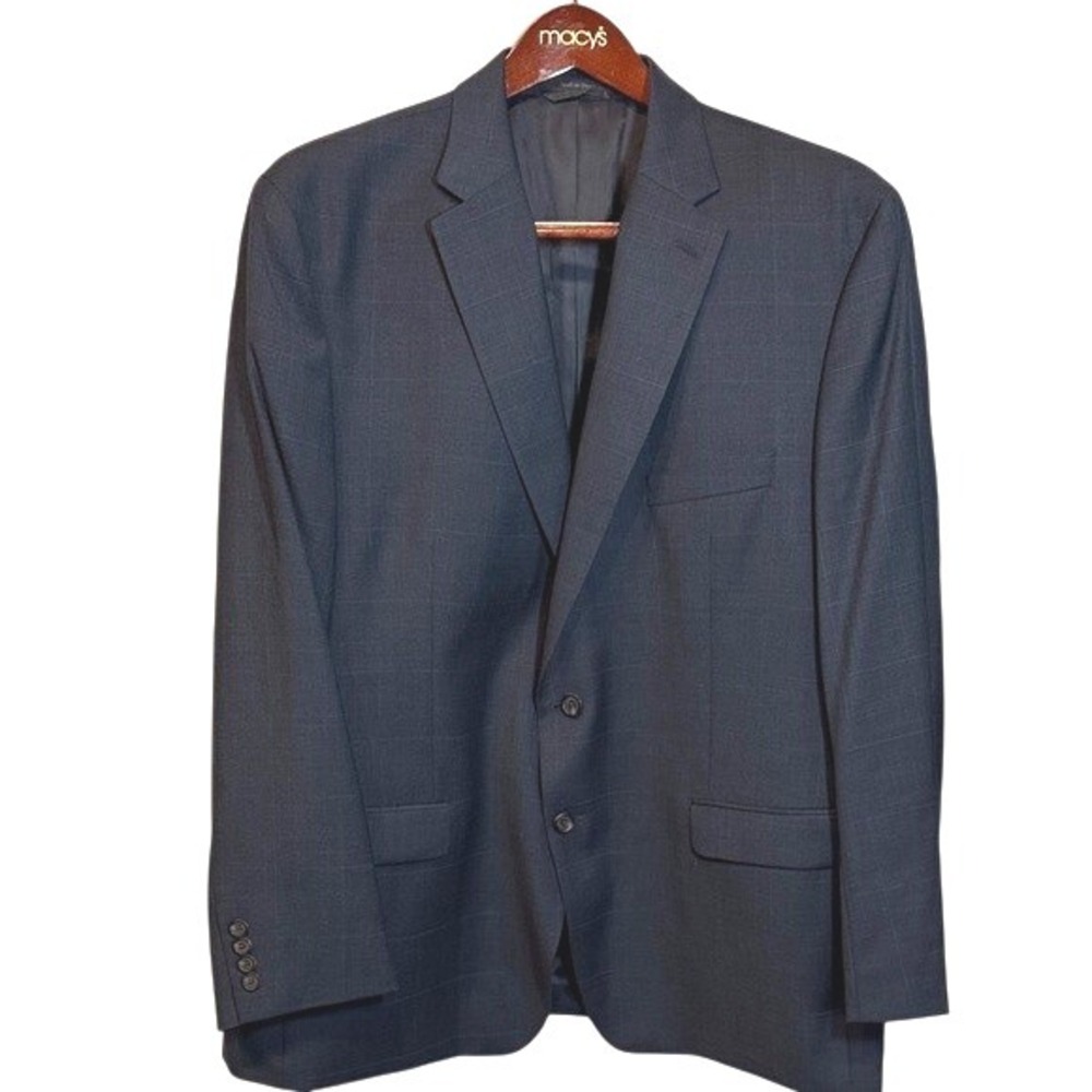 Macy's Men's Lauren Ralph Lauren Wool Suit Charcoal Blue Windowpane 50R P44Wx30L